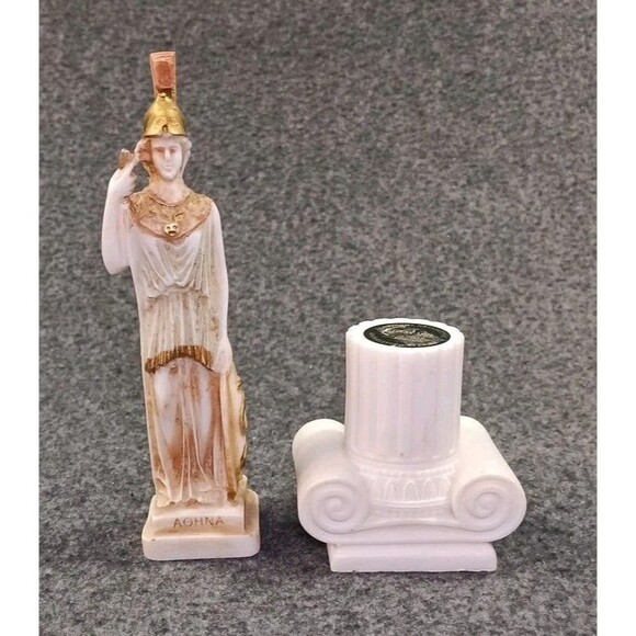 Athena Athene Greek Goddess of Wisdom Warfare Handicraft Statute Alabaster 10" - Picture 2 of 16